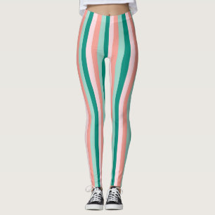 Soft Pink Peach Amber Yucca and Arbor Green Pinstr Leggings