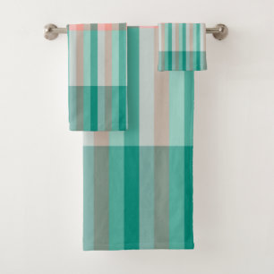 Soft Pink  Peach Amber Yucca and Arbor Green Trans Bath Towel Set