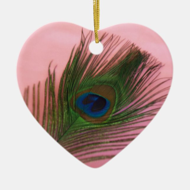 Soft Pink Peacock Still Life Ceramic Tree Decoration (Front)