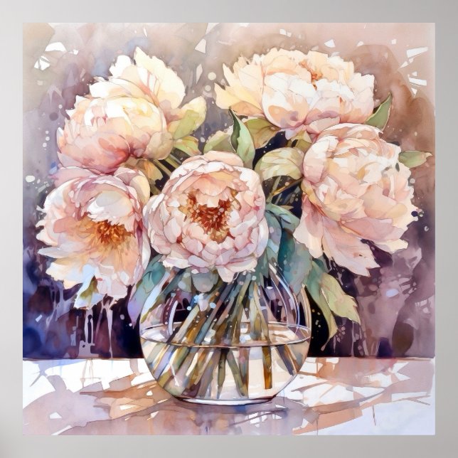 Soft Pink Peonies Bouquet Poster (Front)