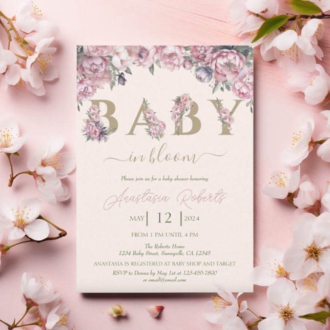 Soft Pink Peonies Elegant Floral Baby Shower Invitation (Creator Uploaded)