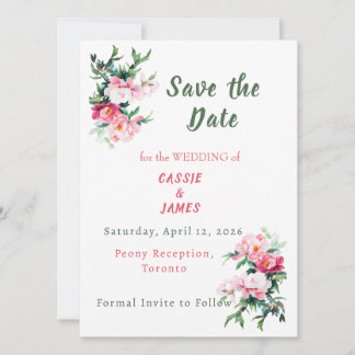 Soft Pink Peony & Eucalyptus Floral Save The Date