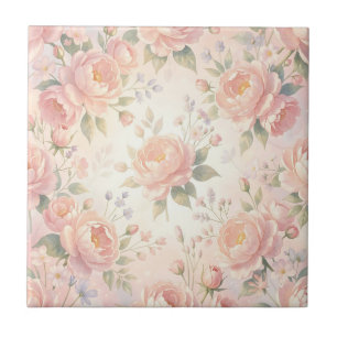 Soft Pink Peony Floral Pattern Ceramic Tile