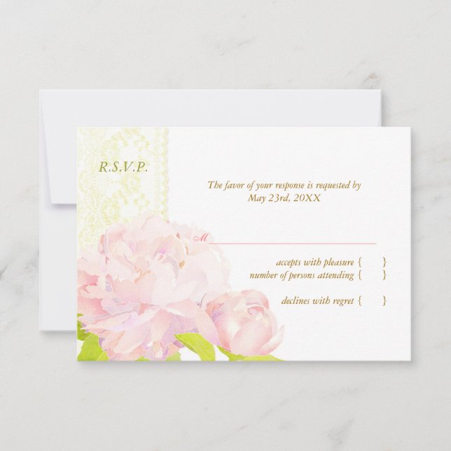 Soft Pink Peony Floral Wedding RSVP Card (Front)