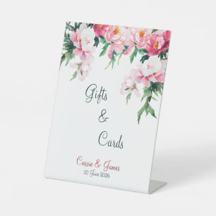 Soft Pink Peony & Sage Green Wedding Pedestal Sign