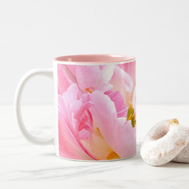 "SOFT PINK PEONY TWO- TONE MUG" Two-Tone COFFEE MU Mug (With Donut)