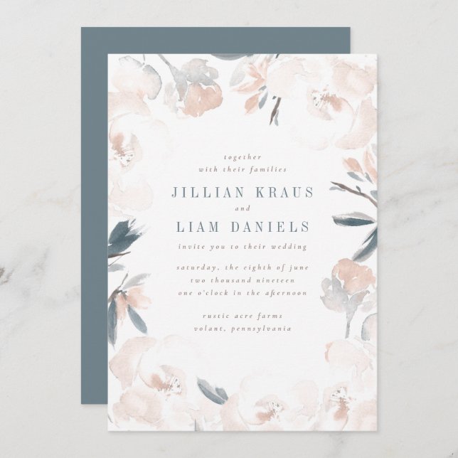Soft Pink Peony Wedding Invitation (Front/Back)