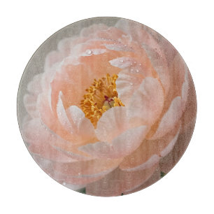 Soft Pink Peony with Dewdrops Cutting Board