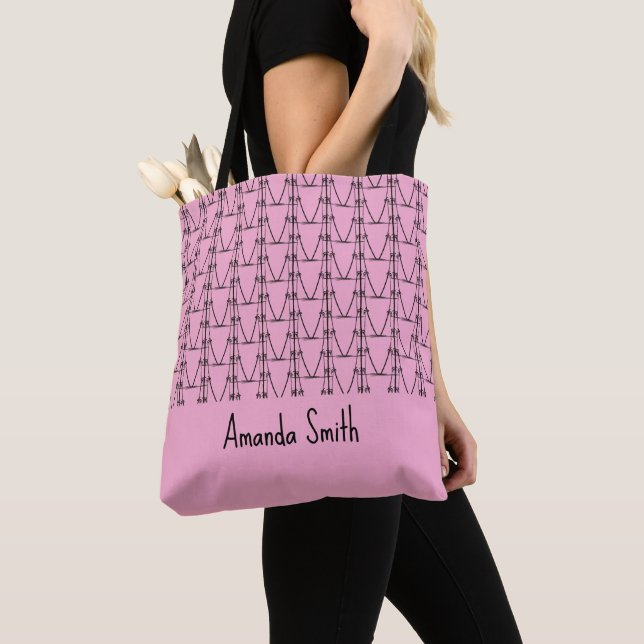 Soft Pink, Personalised, Silhouette Coconut Trees Tote Bag (Close Up)