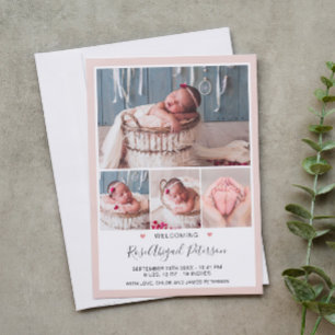 Soft Pink Photo Welcoming Newborn Baby Girl Birth Announcement