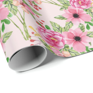 Soft Pink Pink Flowers Wrapping Paper