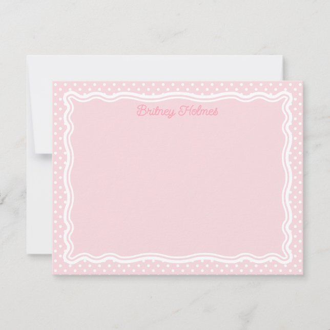 Soft Pink Polka Dots & Wavy Frame Add Name Card (Front)