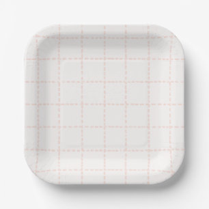 Soft Pink Preppy Watercolor Simple Plaid Party Paper Plate