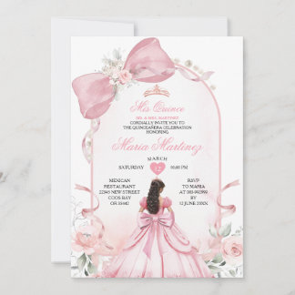 Soft Pink Princess Dress Floral Pearl Mis Quince Invitation