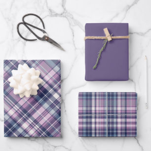 Soft Pink, Purple, & Blue Plaid Wrapping Paper Sheet