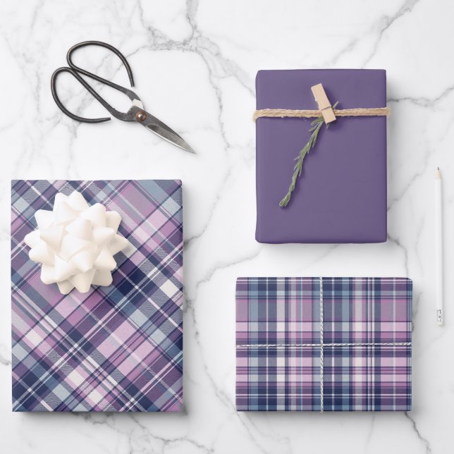 Soft Pink, Purple, & Blue Plaid Wrapping Paper Sheet (Front)