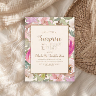 Soft Pink Purple Floral Surprise 60th Birthday Invitation