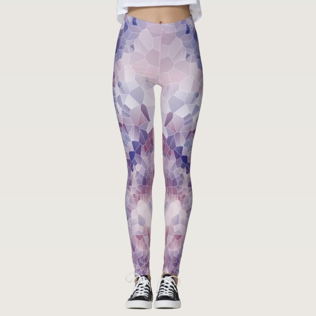 Soft Pink & Purple Geometric Crystal Design Leggings (Front)