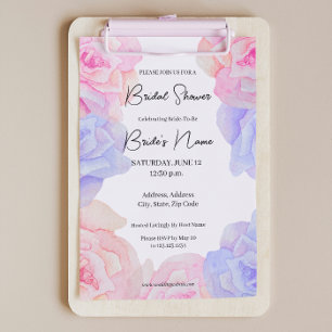 Soft Pink Purple Roses Bridal Shower Invitation