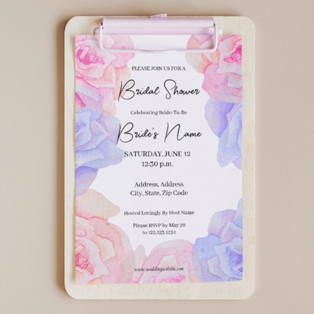 Soft Pink Purple Roses Bridal Shower Invitation (Creator Uploaded)