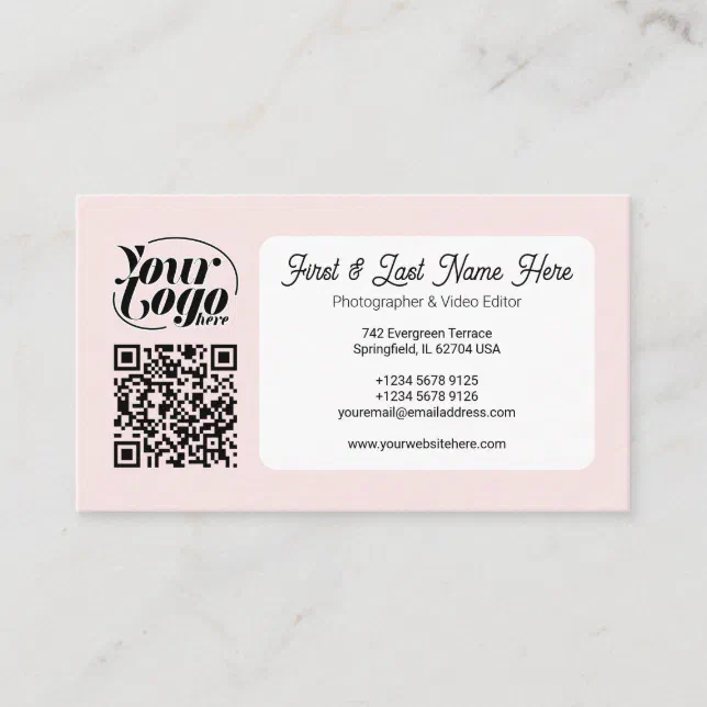 Soft Pink QR Code Photo Social Media Icons Content Business Card | Zazzle