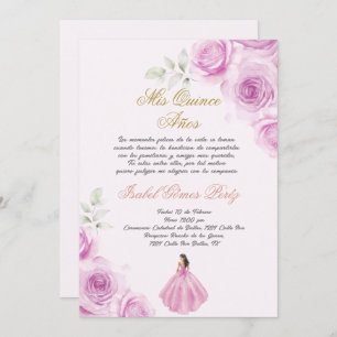 Soft pink Quinceanera Spanish Invitation
