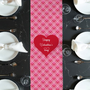 Soft Pink Red Hearts Love Gift Table Runner