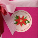 Soft Pink Red Poinsettia Christmas Holiday Gift Classic Round Sticker<br><div class="desc">Add a personal touch to all your holiday gifts this Christmas season with this large,  personalised sticker label. A background of pretty blush pink and a central red poinsettia with green pine branches,  leaves and little blossoms are the centerpiece of this gift wrap sticker.</div>