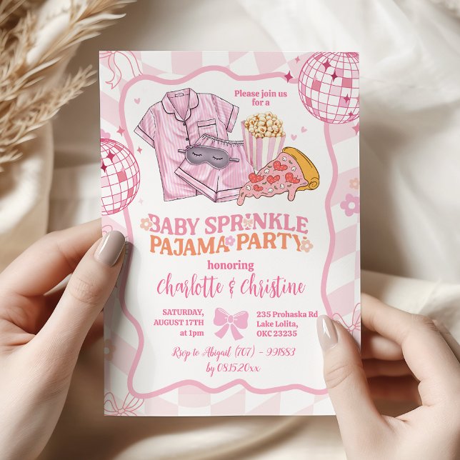 Soft Pink Retro Baby Sprinkle Pajama Party Invitation (Creator Uploaded)