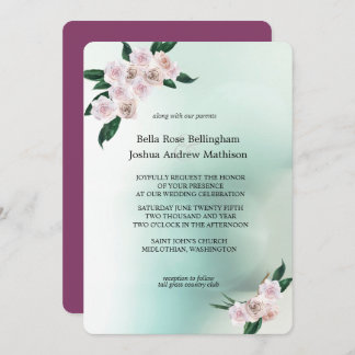Soft Pink Rose Blossoms Wedding Invitation