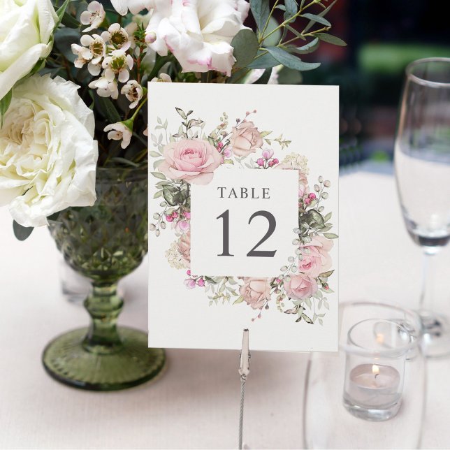 Soft Pink Rose Botanical 5x7 Table Number Cards (Creator Uploaded)