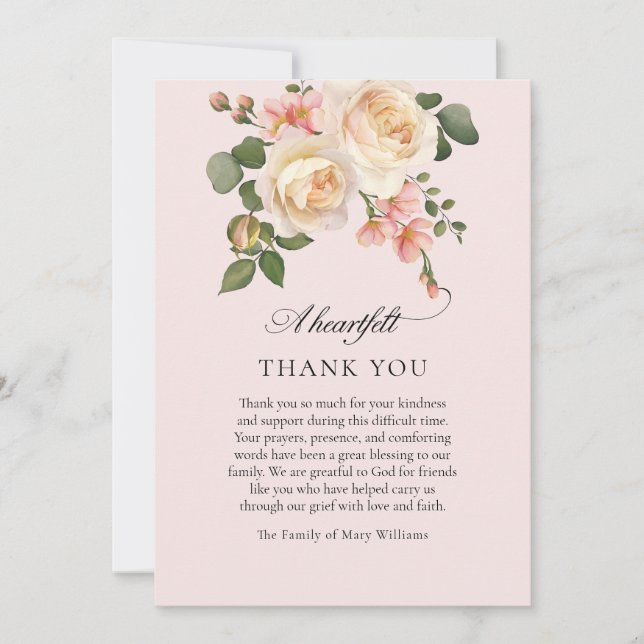 Soft Pink Rose Floral Christian Funeral Thank You (Front)