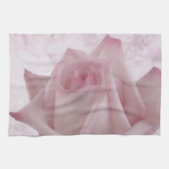 Soft Pink Rose Flower Tea Towel (Horizontal)