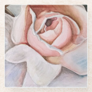 Soft Pink Rose in Watercolor by Jodi Mahaffey Glass Coaster