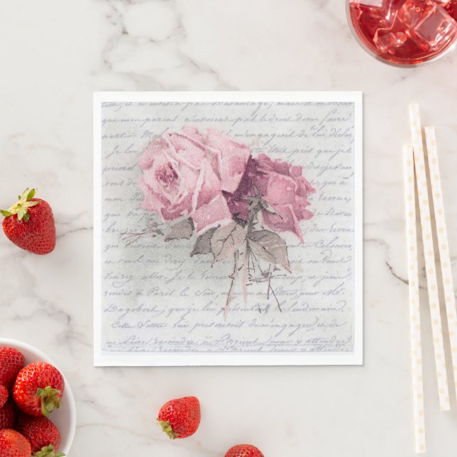 Soft Pink Rose on Custom Stationary Paper Napkin (Insitu)