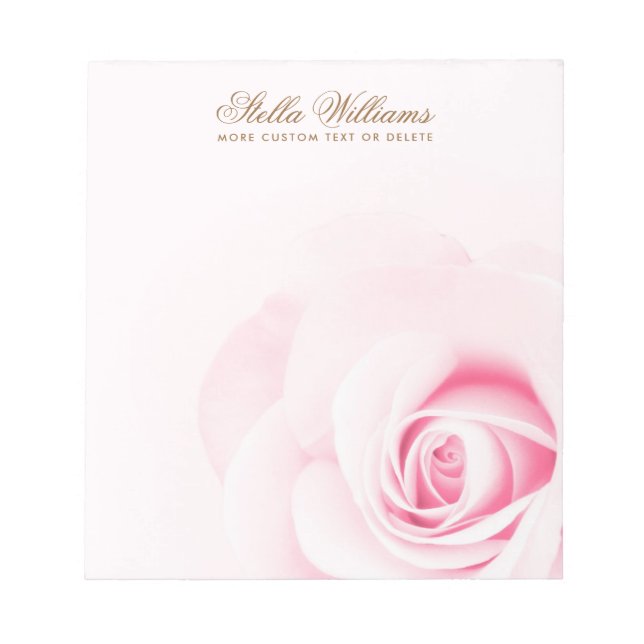 Soft pink rose personalised name or text notepad (Front)