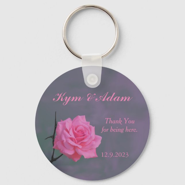 Soft Pink Rose Personalised Wedding Favour Key Ring (Front)