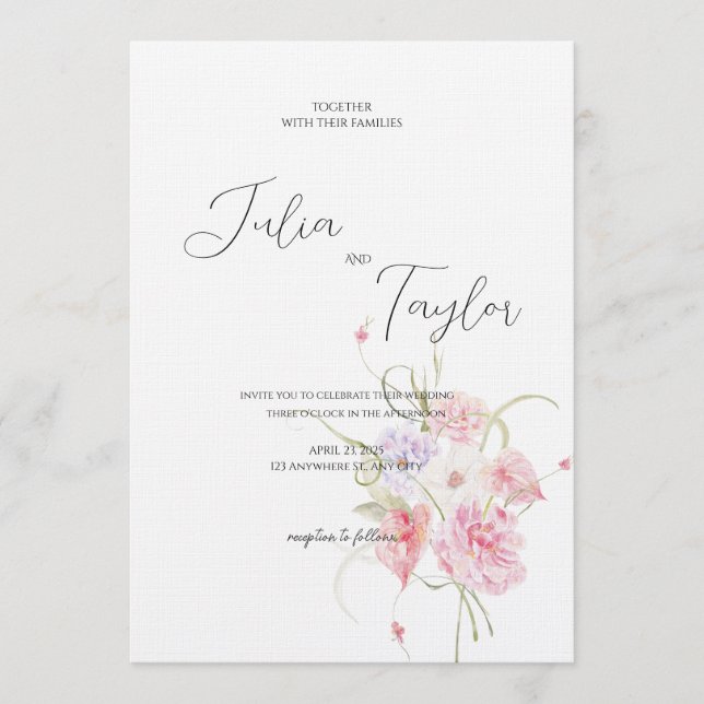 Soft Pink Rose Wedding Invitation (Front)