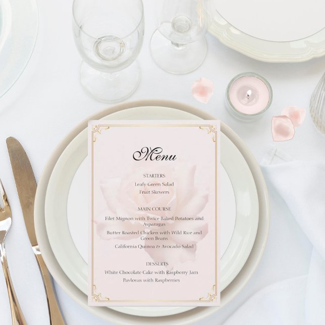 Soft Pink Rose Wedding Menu Cards (Creator Uploaded)