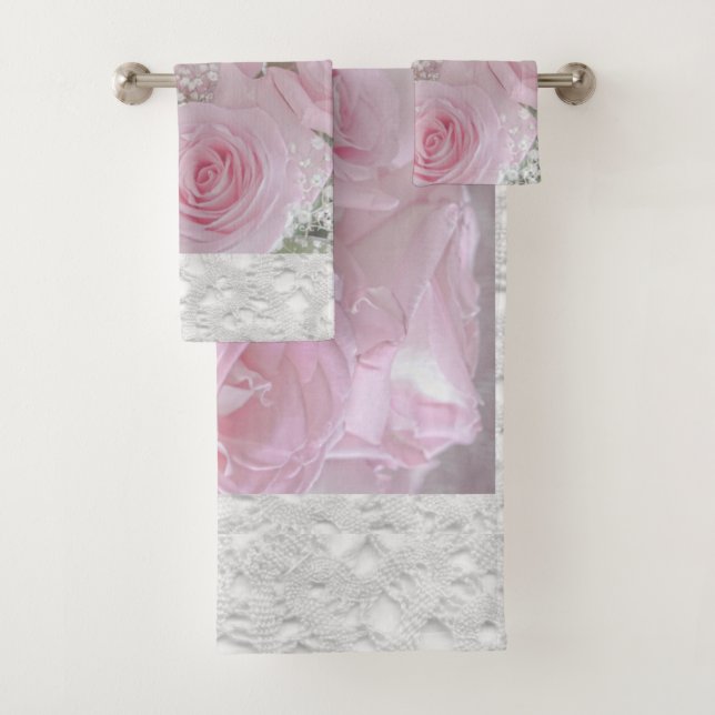 Soft Pink Roses and Baby's Breath Bath Towel Set (Insitu)