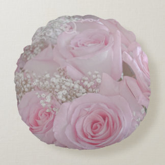 Soft Pink Roses and Baby's Breath Round Cushion