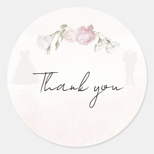 Soft Pink Roses & Bride and Groom Collection Classic Round Sticker (Front)
