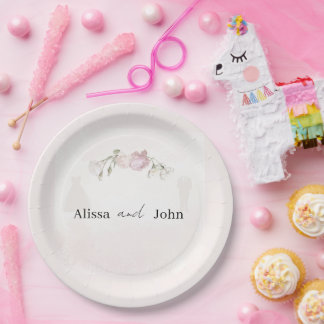 Soft Pink Roses & Bride and Groom Collection Paper Plate