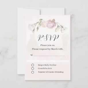 Soft Pink Roses & Bride and Groom Collection RSVP Card