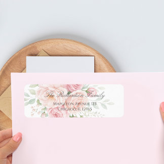 soft pink roses floral return adress label return address label