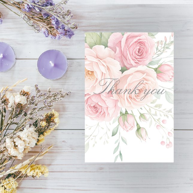 soft pink roses floral thank you card (Creator Uploaded)