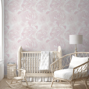 Soft Pink Roses Nursery loose watercolor flowers Wallpaper