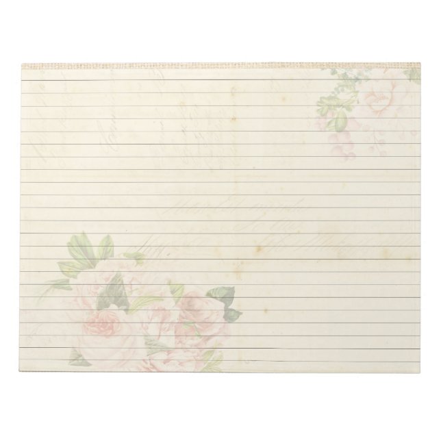 Soft Pink Roses on Antique-Like Paper Notepad (Front)