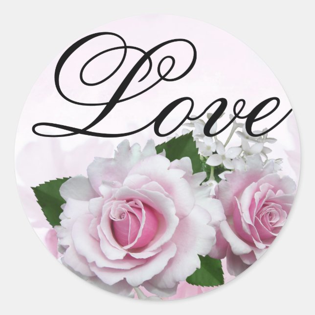 Soft Pink Roses Romantic Elegant Love Wedding Classic Round Sticker (Front)