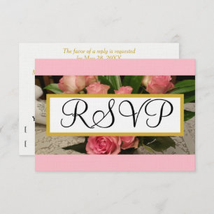 Soft Pink Roses Silver Wedding RSVP Gold